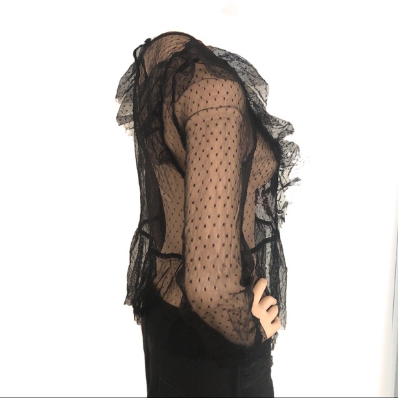 Guess Sheer Black Mesh Top w Floral Embroidery - Picture 3 of 9